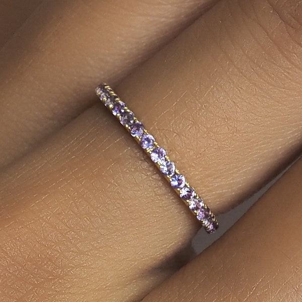 Purple Sapphire Eternity Ring 1.6mm 14k 18k Gold . Stacking Sapphire Wedding Band . Yellow White Rose Gold . Half 3/4 or Full Eternity