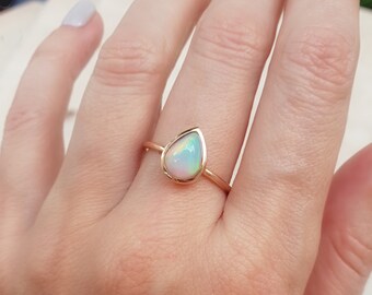 ブランド通販 . 18k 14k Ring Opal Bezel Ring Stacking Opal Shape Pear Set アクセサリー