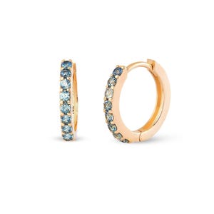 Türkis Saphir Creolen 12 mm 9 mm 14k 18k Gelb, Weiß oder Roségold. Saphir Huggie Ohrringe. Kleine Creolen. Natürlicher Saphir