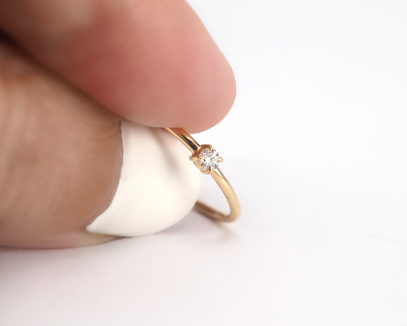 Natural Diamond Ring. Dainty Diamond Ring . Small Diamond Engagement Ring . Tiny Diamond Ring . 14k 18k Yellow Rose White Gold Polamai image 3