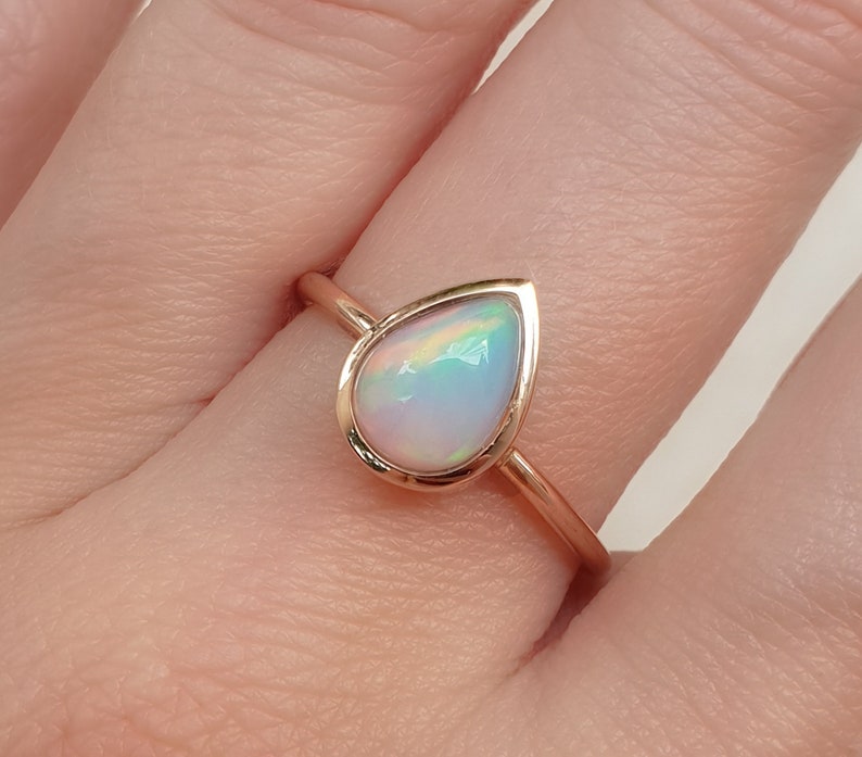 Opal Ring 14k 18k . Bezel Set Pear Shape Opal Stacking Ring . Etsy