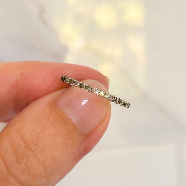Natural Black and White Diamond Ombre Band 1.6mm. Classic Pave Set Eternity . 14k 18k Yellow White Rose Gold Platinum . Polamai
