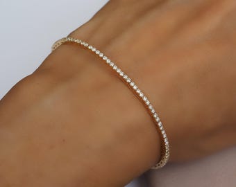 Diamond Tennis Bracelet EF VS1 . 14k 18k Yellow White Rose Gold 1.7mm width . Natural Conflict Free Diamond Bracelet . Polamai
