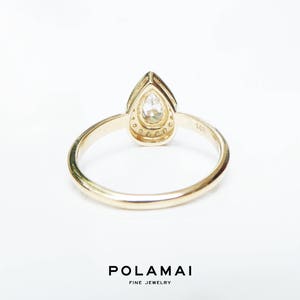 Pear Diamond Engagement Ring . Pear Cut Diamond Ring Halo . Certified . Yellow Rose White Gold . 14k 18k . Wedding Ring . Polamai image 3