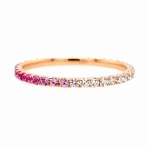 Ombre Pink Sapphire and Diamond Band . Full Eternity . Pink Sapphire and Diamond Ring . 14k 18k Yellow White Rose Gold Platinum . Polamai