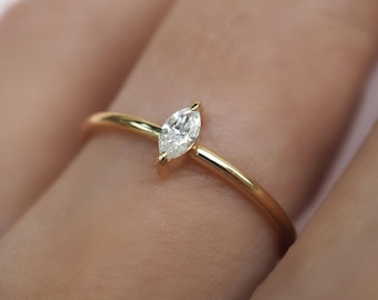 Baby Marquise Diamond Ring. Marquise Cut Diamond Engagement Ring . Promise Ring . Stacking Ring . 14k 18k Yellow Rose White Gold Platinum