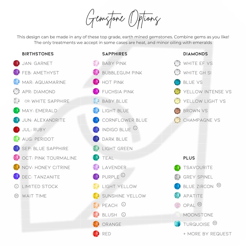 a list of different colors and names on a white background