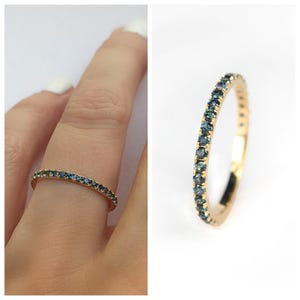 Teal Blue Sapphire Ring . Sapphire 3 4 Eternity Band . Sapphire Wedding Band . Teal Stacking Band . 14k 18k Yellow Rose White Gold Polamai