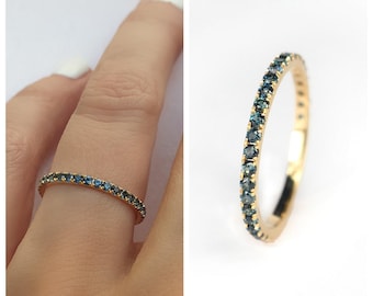 Teal Blue Sapphire Ring . Sapphire 3 4 Eternity Band . Sapphire Wedding Band . Teal Stacking Band . 14k 18k Yellow Rose White Gold Polamai