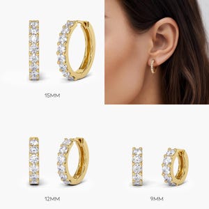 2.2mm Natural Diamond Hoop Earrings 9mm 12mm 15mm . EF Color Diamond 14k 18k Solid Gold Hoop Earrings . Genuine Diamond Huggie Hoops Polamai