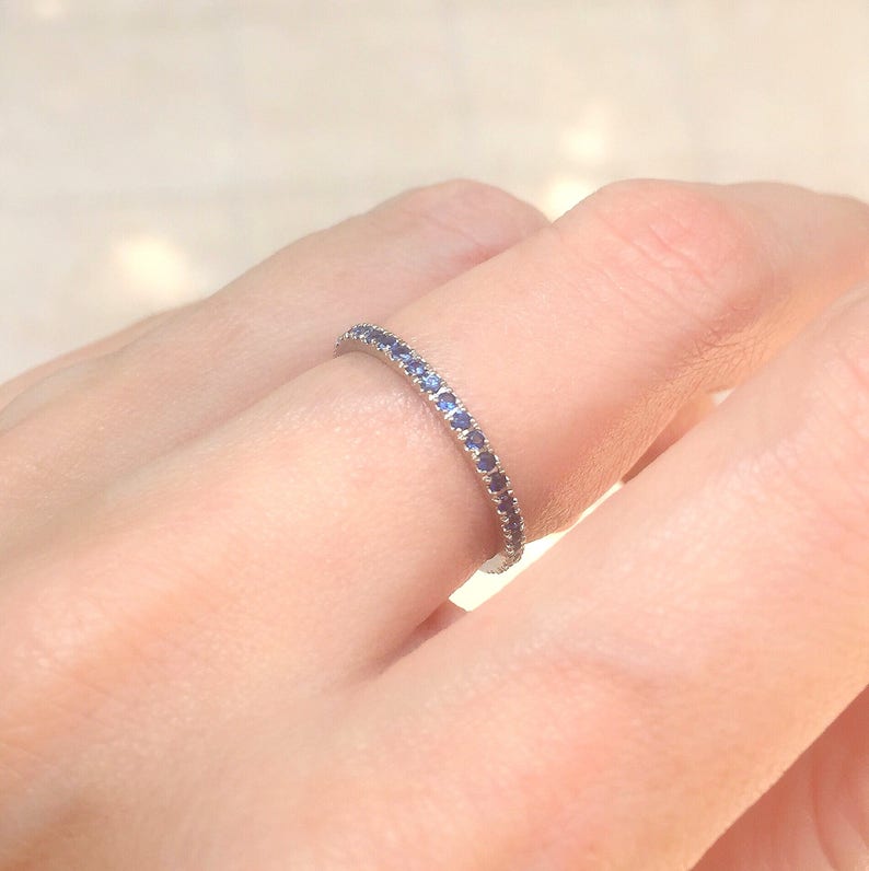 Sapphire Eternity Ring 1.6mm 18k Gold . Stacking Ring . | Etsy