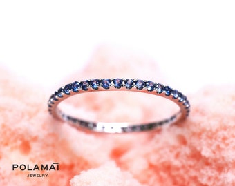 Ready to Ship . Sapphire Eternity Ring . US Size 6 Wedding Band Full Eternity 14k Rose Gold . Blue Sapphire Band Stacking Ring Gift for Her