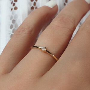 Natural Diamond Ring. Dainty Diamond Ring . Small Diamond Engagement Ring . Tiny Diamond Ring . 14k 18k Yellow Rose White Gold Polamai image 6
