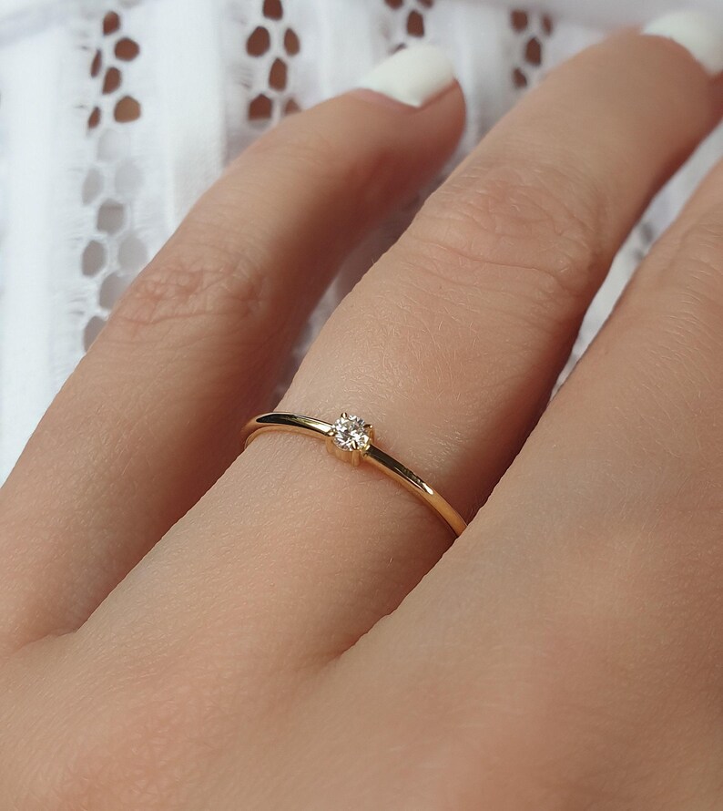 Natural Diamond Ring. Dainty Diamond Ring . Small Diamond Engagement Ring . Tiny Diamond Ring . 14k 18k Yellow Rose White Gold Polamai image 6