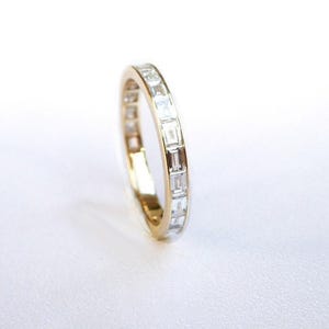 バゲットダイヤモンドリング。フル3/4ハーフエタニティリング。18K 14KゴールドVS 2.4mm。チャネルセッティング。結婚指輪。イエローローズホワイトゴールドプラチナ