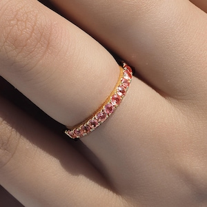 Natural Padparadscha Sapphire Band 2.3mm . Pink Peach Sapphire Wedding Band . Anniversary Stacking Ring . 14k 18k Yellow White Gold Platinum