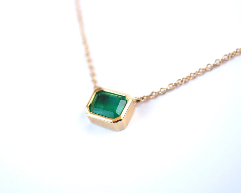 Natural Emerald Necklace. Bezel Set Octagonal Zambian Emerald . 18k 14k White Rose Yellow Gold Emerald Necklace . Emerald Pendant Polamai image 3