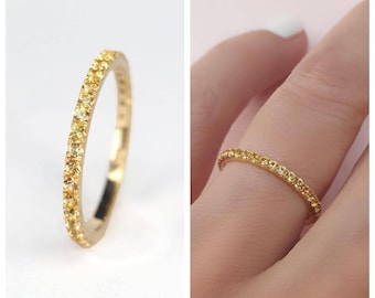 Yellow Sapphire Ring . Yellow Sapphire Eternity Band . Yellow Sapphire Wedding Band . Stacking Band . 14k 18k Yellow Rose White Gold Polamai