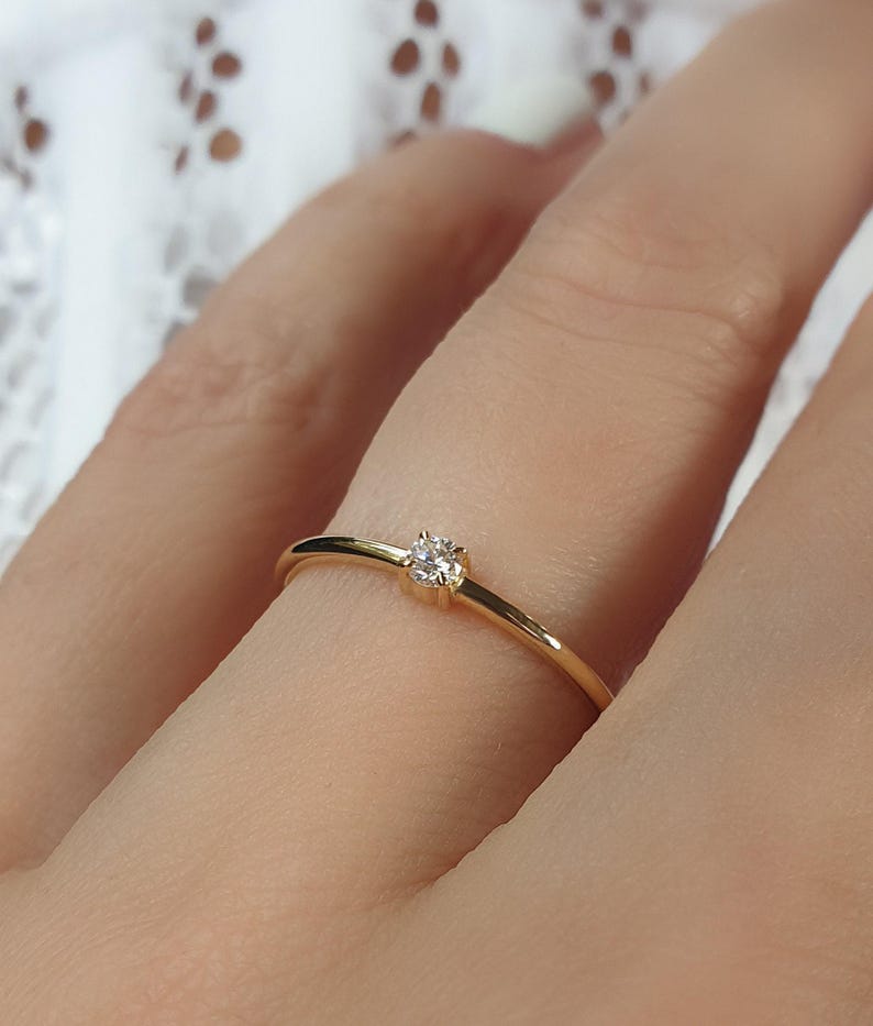 Natural Diamond Ring. Dainty Diamond Ring . Small Diamond Engagement Ring . Tiny Diamond Ring . 14k 18k Yellow Rose White Gold Polamai image 7