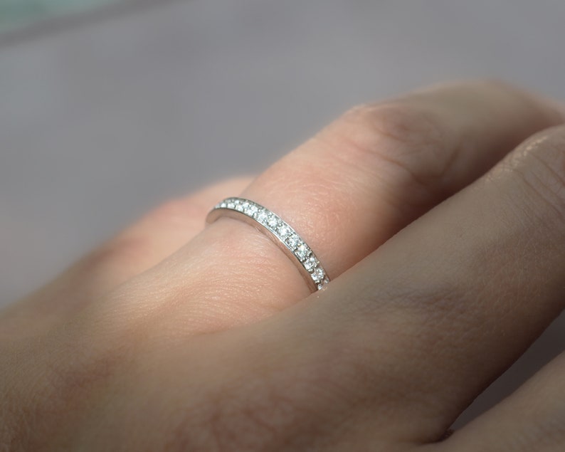 Ready To Ship. 2.2mm Diamond Eternity Band Pave Set 1.3mm F G VS1 Natural Diamonds White Gold 18K Half Eternity. US 3.75-5.75 Gift for Her image 5