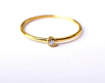 Baby Natural Diamond Ring 14k 18k 0.03 to 0.07 Diamond Stacking Ring . Dainty Diamond Solitaire . Minimal Ring. Solid Yellow White Rose Gold