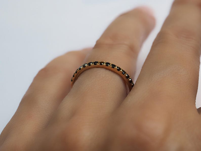 Black Diamond Eternity Ring 18k 14k Gold or Platinum 1.6mm . Natural Black Diamond Band . Wedding Band . Yellow White Rose Gold Ring image 7