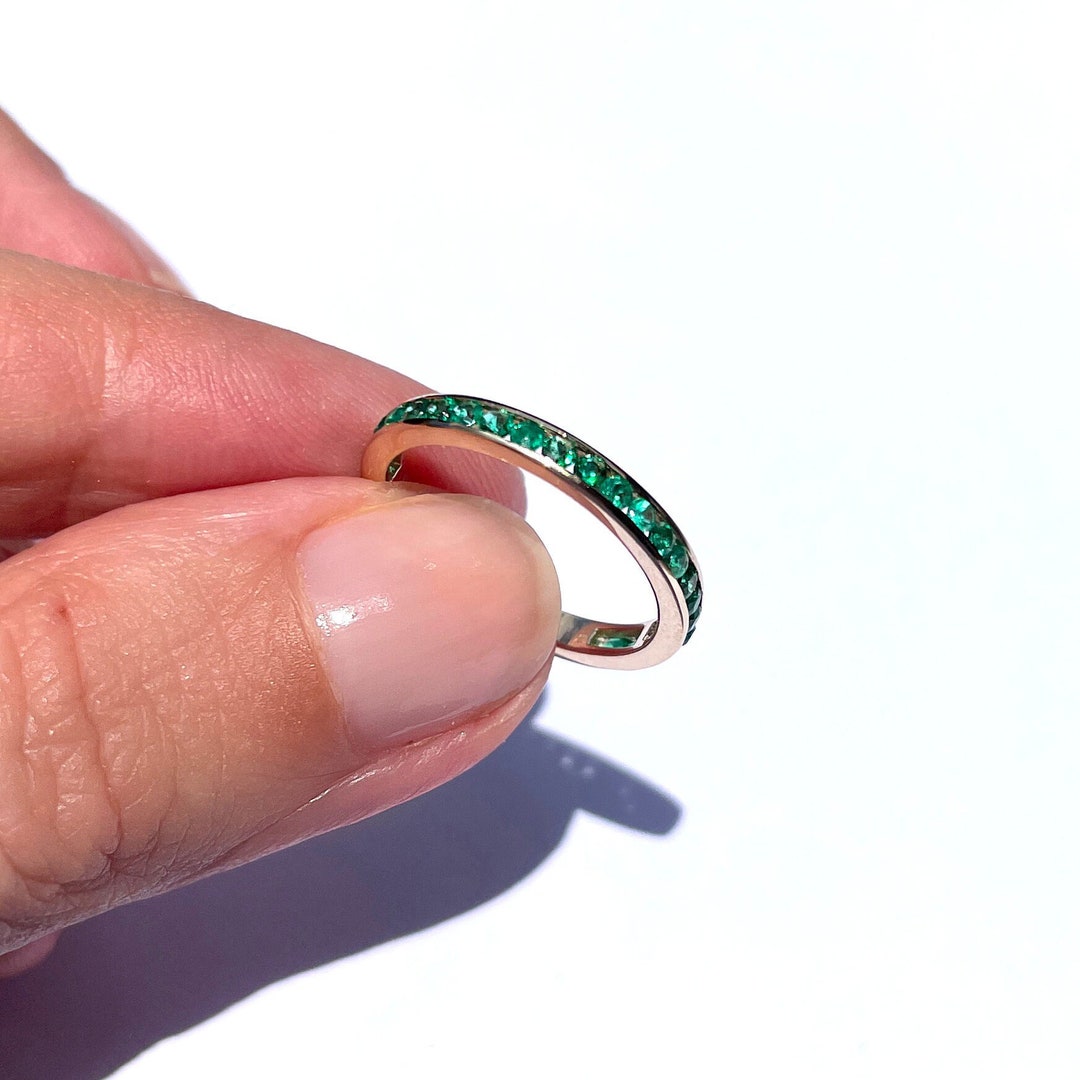 Channel Set Emerald Eternity Ring . Natural Emerald Eternity Band
