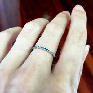 Blue Diamond Eternity Ring 18k 14k . Full or Half Eternity Band . Wedding Band Micro Pave Ring . Solid Yellow White Gold . Polamai image 4
