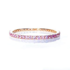 Light Pink Sapphire Eternity Ring . Half or Full Eternity 14k 18k . Wedding Band . Stacking Ring . Yellow White Rose Solid Gold .  Polamai