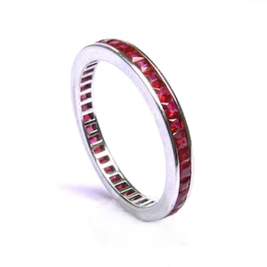 Ruby Eternity Band . Princess Cut Eternity Ring 18k 14k . Wedding Band . Full 3 4 Half Eternity . Channel Setting. Yellow Rose White Gold
