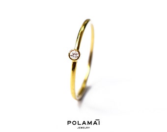 Baby Diamond Ring 14k 18k 0.03 to 0.07 Diamond Stacking Ring . Tiny Diamond Solitaire . Minimal Ring. Solid Yellow White Rose Gold . Polamai