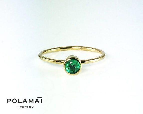 Bague En Or Jaune 14 Carats Avec émeraude Naturelle De Zambie – Taille Sur Mesure
