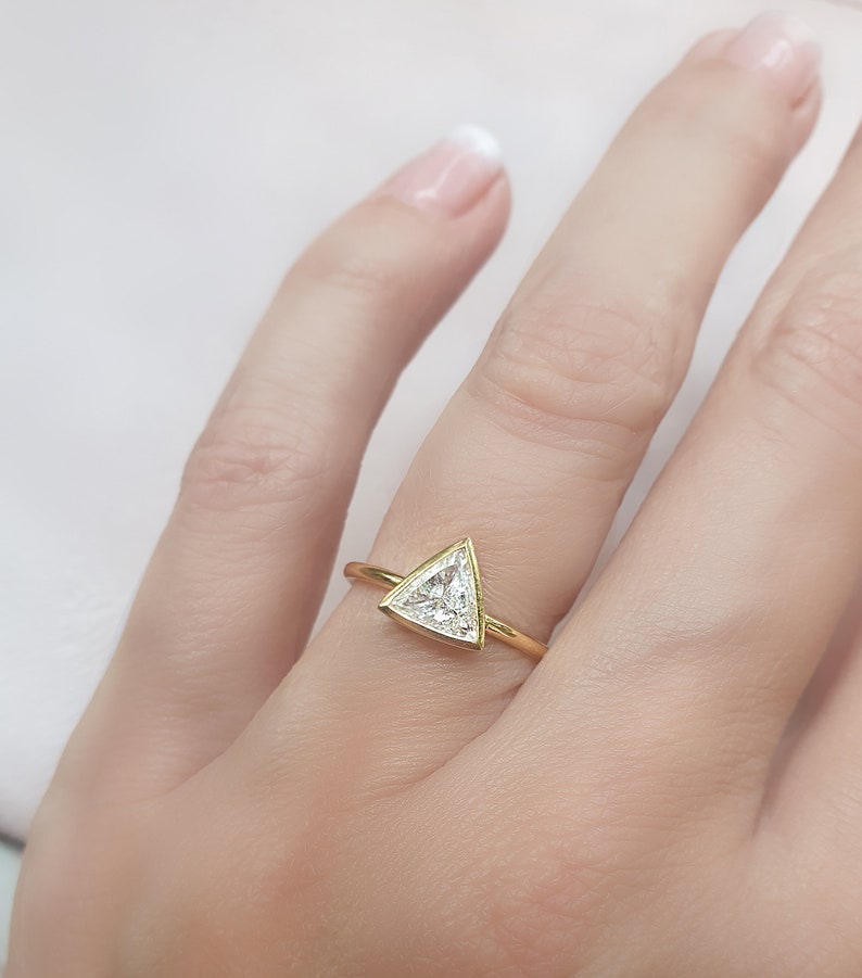 Diamond Trillion Ring 18k 14k Gold. Diamond Triangle Ring. G - Etsy