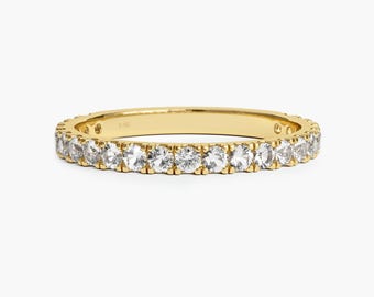 Natural White Sapphire Band 2mm . 18k 14k Gold or Platinum . White Sapphire Eternity Band . White Sapphire Wedding Band. Half 3 4 Full