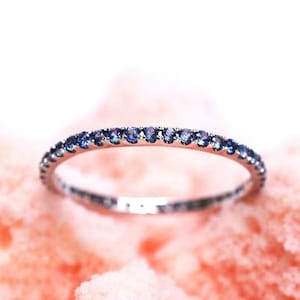 Sapphire Eternity Ring . Wedding Band . Stacking Ring . Full 3/4 Half Eternity 18k or 14k Gold . Blue Sapphire Band . Yellow White Rose Gold