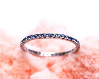 Sapphire Eternity Ring . Wedding Band . Stacking Ring . Full 3/4 Half Eternity 18k or 14k Gold . Blue Sapphire Band . Yellow White Rose Gold