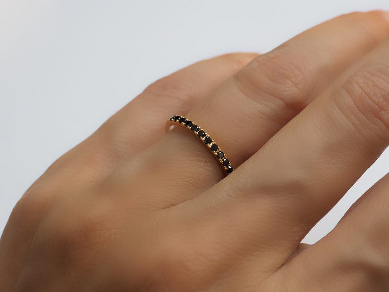 Black Diamond Eternity Ring 18k 14k Gold or Platinum 1.6mm . Natural Black Diamond Band . Wedding Band . Yellow White Rose Gold Ring image 6