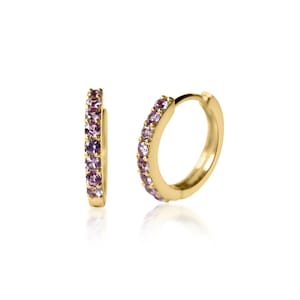 Natural Purple Sapphire Hoop Earrings 12mm 9mm . 14k 18k Yellow White Rose Gold . Sapphire Huggie Earrings . Small Hoop Earrings