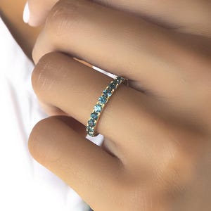 Teal Blue Sapphire Wedding Band 2.4mm . Teal Sapphire Ring . Teal Sapphire Eternity .  Green Blue Sapphire Ring . 14k 18k Yellow White Gold