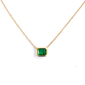 Natural Emerald Necklace. Bezel Set Octagonal Zambian Emerald . 18k 14k White Rose Yellow Gold Emerald Necklace . Emerald Pendant Polamai image 4