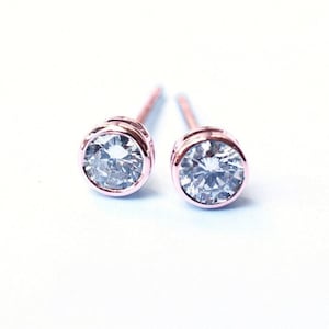 Natural Diamond Earrings 18k Solid Gold 0.40 0.20 ctw . Stud Solitaire Earrings . Round Bezel Set . 14k 18k Rose White Yellow Gold . Polamai