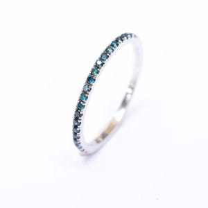 Blue Diamond Eternity Ring 18k 14k . Full or Half Eternity Band . Wedding Band Micro Pave Ring . Solid Yellow White Gold . Polamai image 1