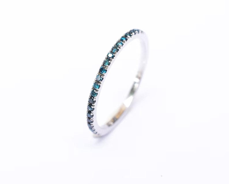 Blue Diamond Eternity Ring 18k 14k . Full or Half Eternity Band . Wedding Band Micro Pave Ring . Solid Yellow White Gold . Polamai image 1