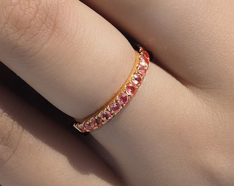 Natural Padparadscha Sapphire Band 2.3mm . Pink Peach Sapphire Wedding Band . Anniversary Stacking Ring . 14k 18k Yellow White Gold Platinum