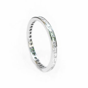 White Gold Baguette Diamond Ring . Invisible Channel Setting . Art Deco Wedding Band . Solid 14k 18k Gold Platinum 950