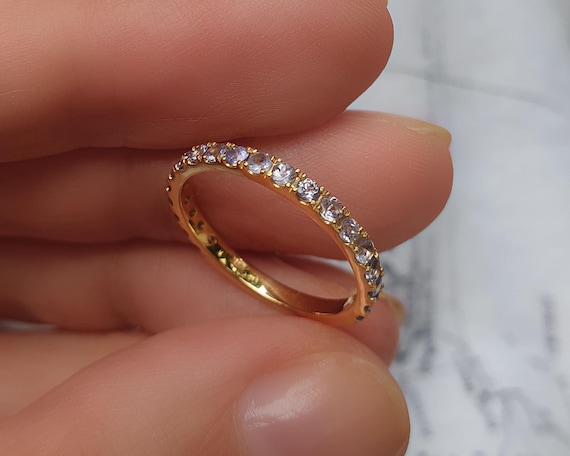 Natural Tanzanite Eternity Ring 2mm . Rose Yellow White 14k 18k Gold . Stacking Ring Wedding Band . Tanzanite Ring Engagement Band Polamai
