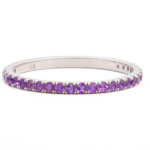 Natural Amethyst Eternity Ring . 18k 14k Full 3 4 Half Eternity . Wedding Band Stacking Ring . Yellow White Rose Gold . February Birthstone