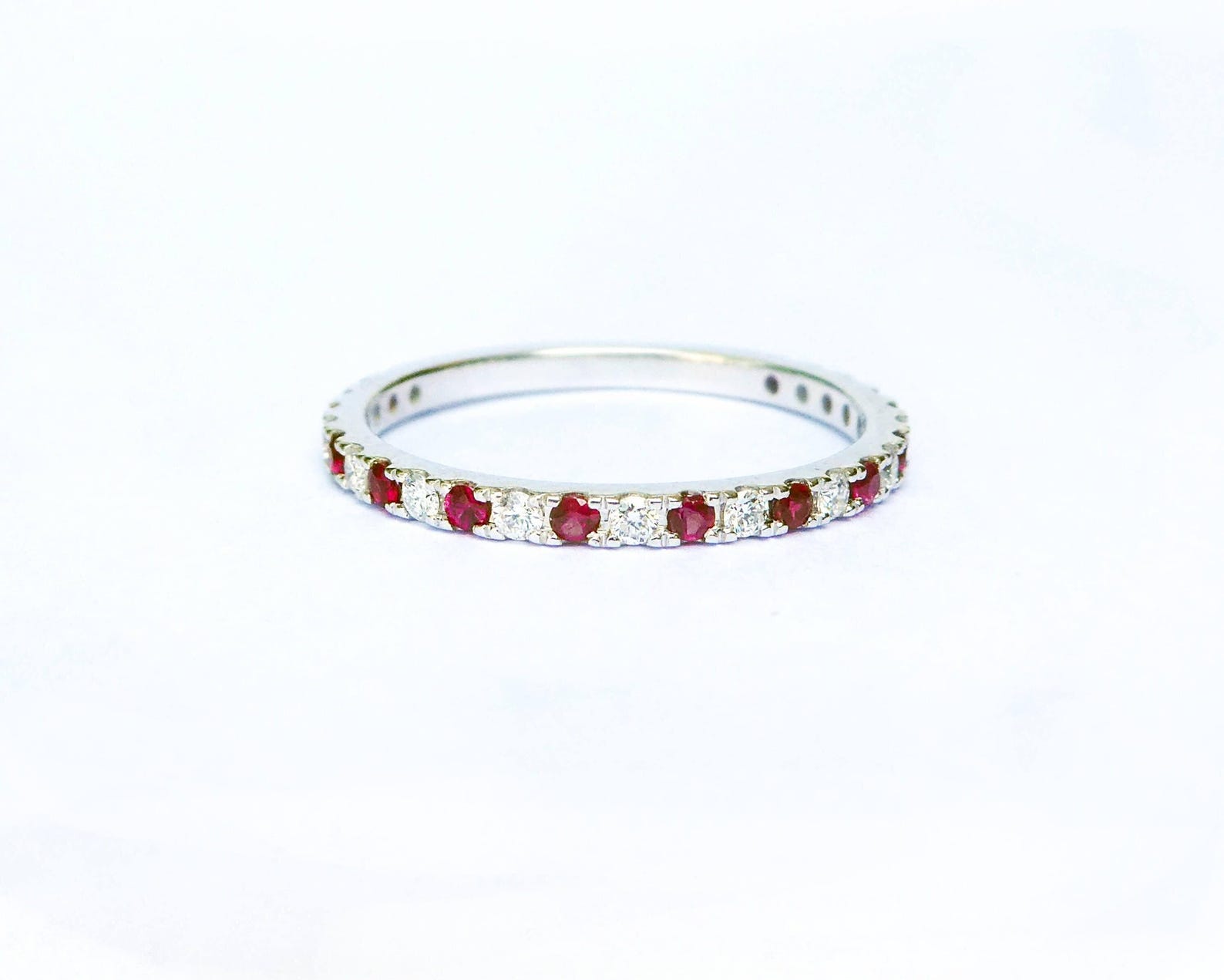Diamond and Ruby Eternity Ring . 18k 14k Gold . Half Full Eternity ...