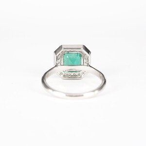 Natural Emerald Engagement Ring with Diamond Halo Border . 1.60 ctw. Emerald Cut . Earth Mined . Yellow White Rose Gold Platinum 950 image 6