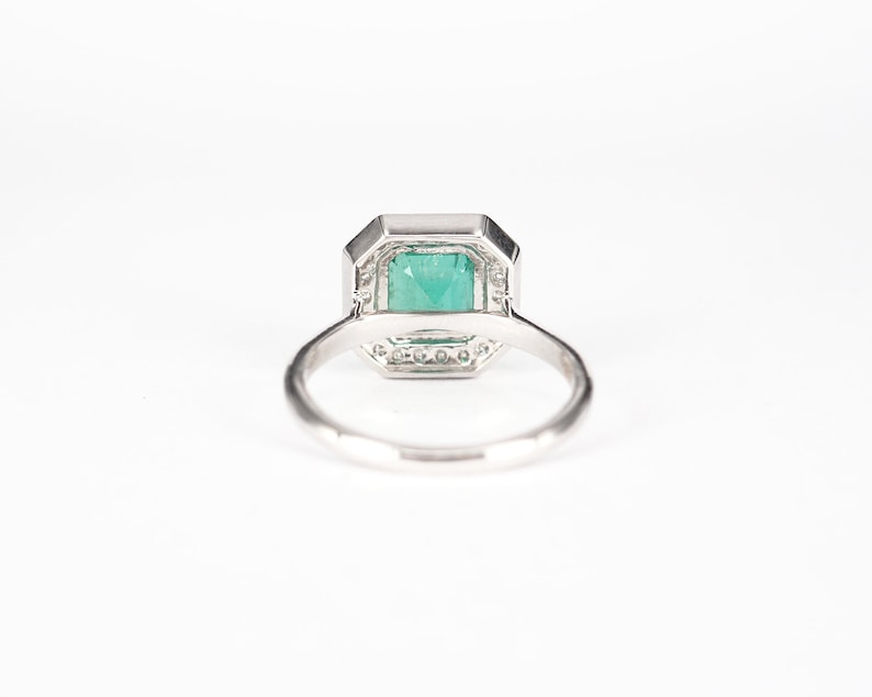 Natural Emerald Engagement Ring with Diamond Halo Border . 1.60 ctw. Emerald Cut . Earth Mined . Yellow White Rose Gold Platinum 950 image 6